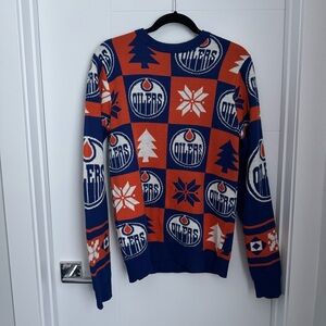 NHL Edmonton Oilers Blue and Orange Crewneck Ugly Christmas Sweater